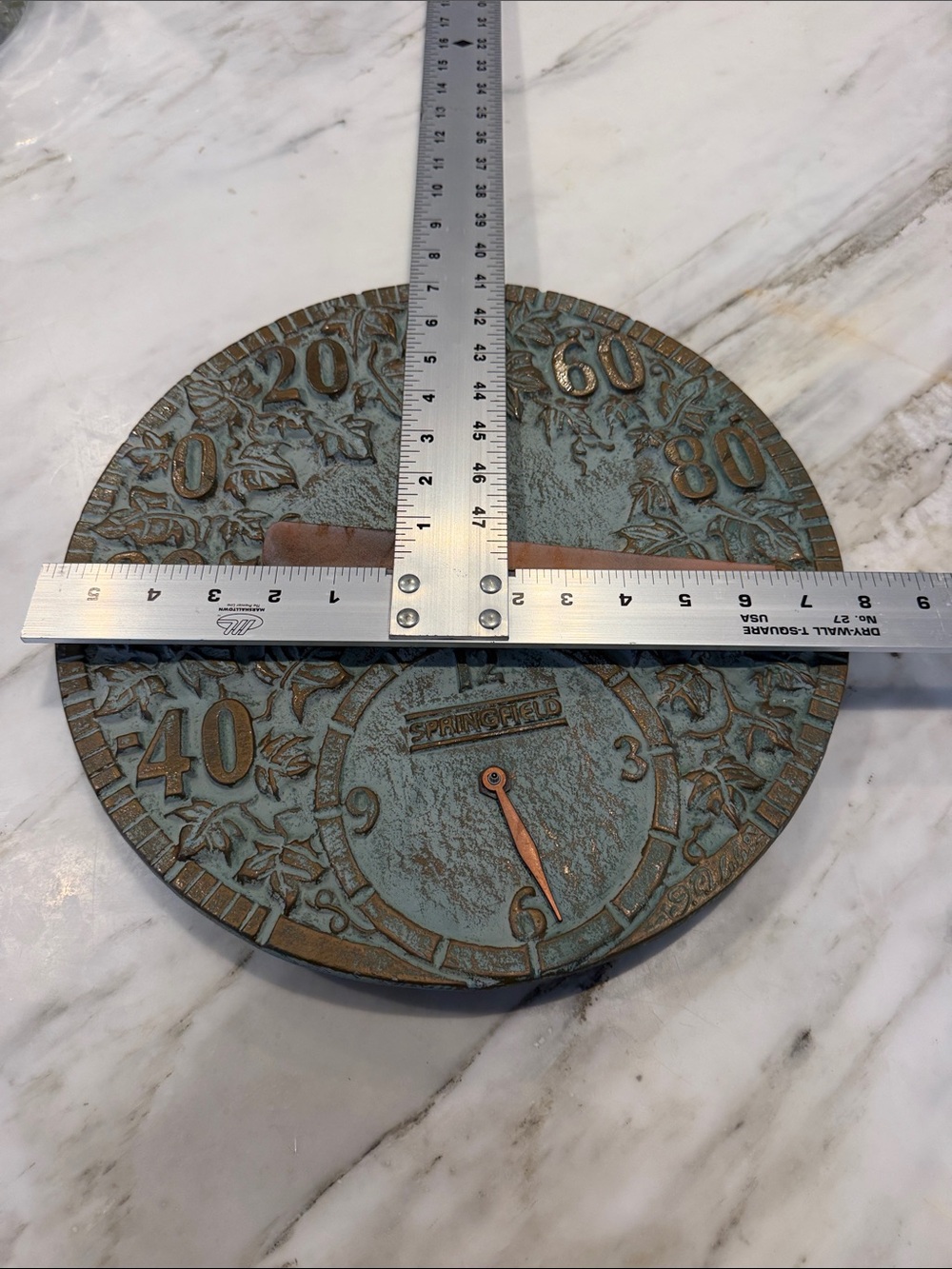 SPRINGFIELD OUTDOOR THERMOMETER / CLOCK, DIE CAST METAL